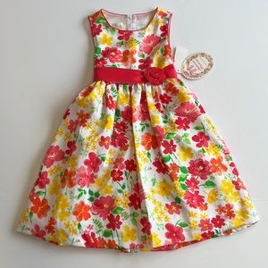 American Princess, White Pink Orange Party Dress, Flower Girl, Size 6X